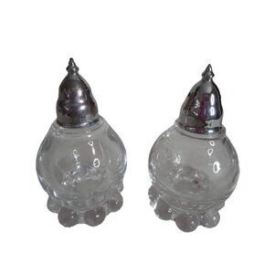 Vintage Imperial Glass Candlewick Salt & Pepper Shakers Clear Silver Estate Find